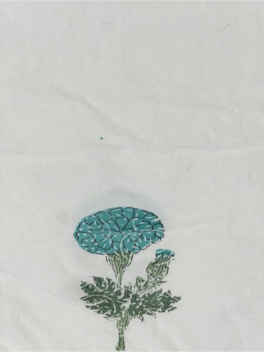 Block Print Cotton Coverlet Bedspread 108” x 98” White Turquoise Floral Marigold